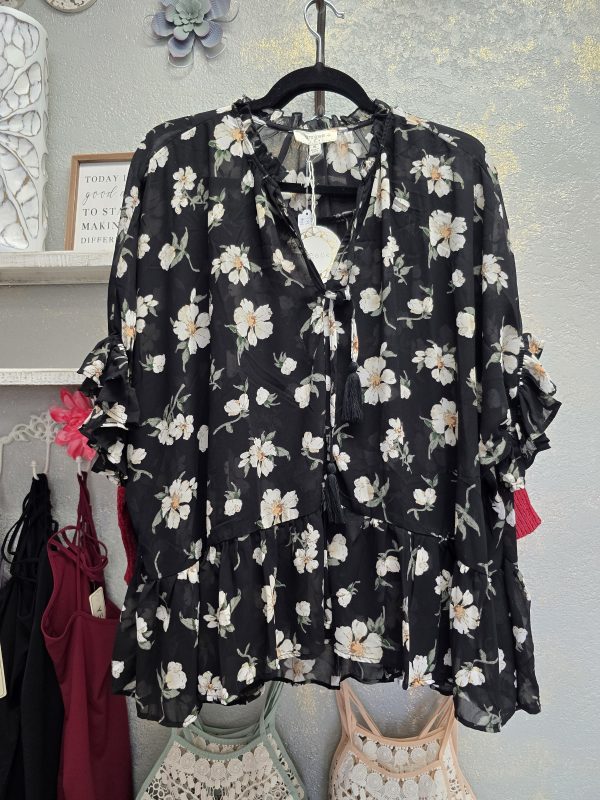 Black sheer floral blouse