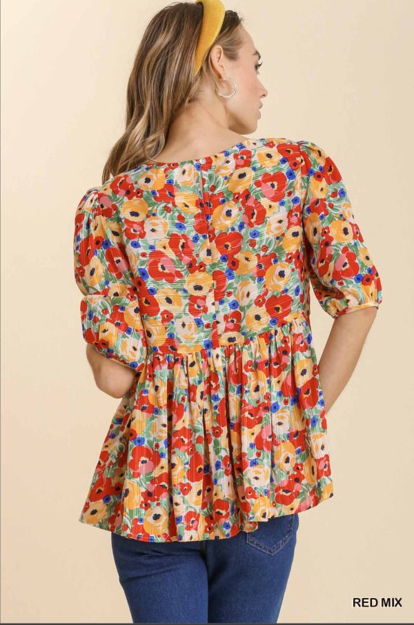 Red mix floral blouse - Image 2