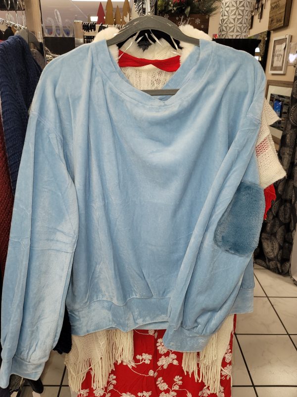 Baby blue velvet fuzzy long sleeve