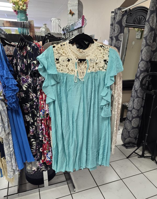 Aqua Marine dress with floral lace