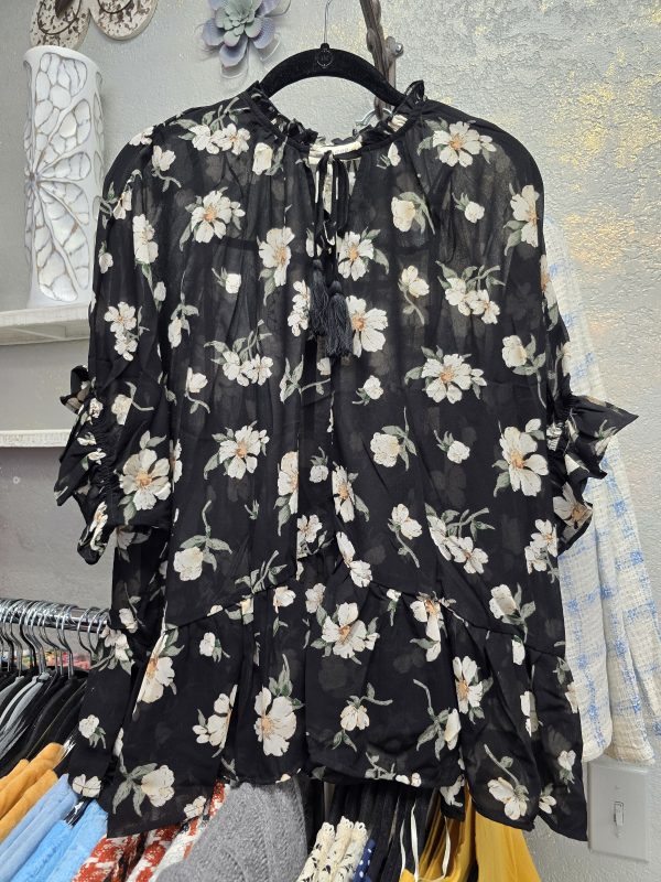 Sheer Black blouse with flowers