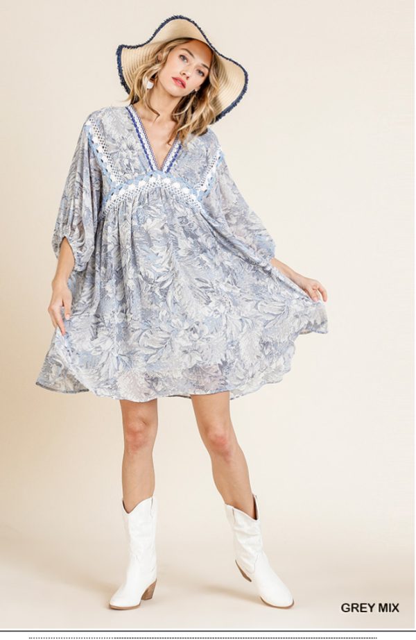 Floral puff sleeve baby doll lined dress